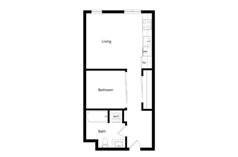 Floor plan for 1 bed, 1 bath, 511 sqft